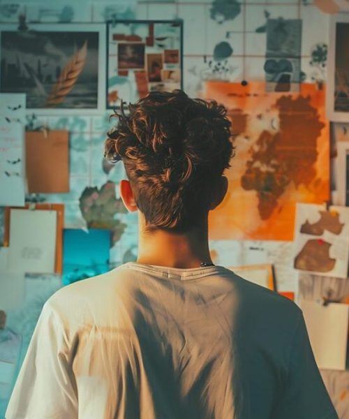 A person using a vision board to visualize their dreams and aspirations.